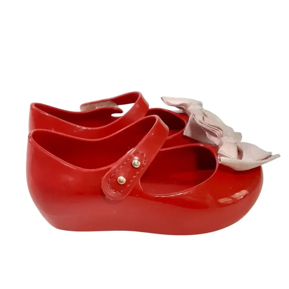 Mini Melissa UltraGel Bow Flats Cherry Red Mary Jane Dress Shoes Girls 7 Holiday